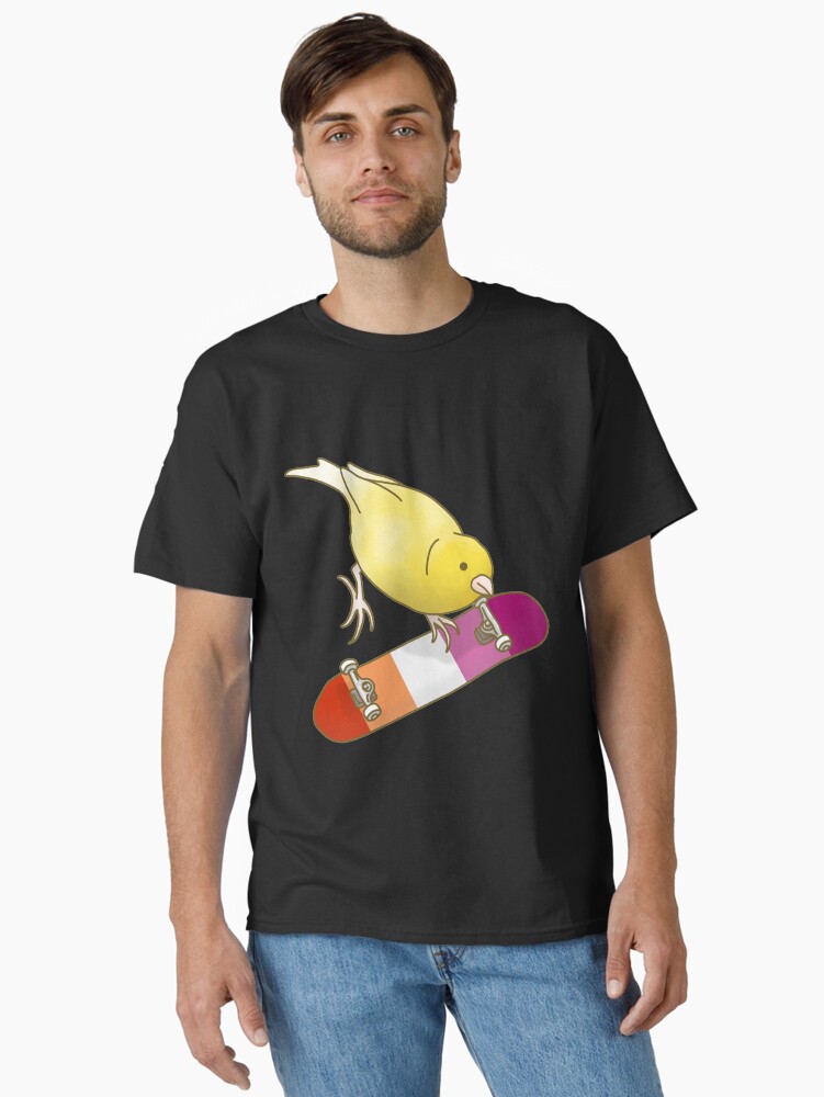 Thumbnail 2 of 7, Classic T-Shirt, Lesbian Pride Skateboard Canary designed and sold by AdoraBirdArt.