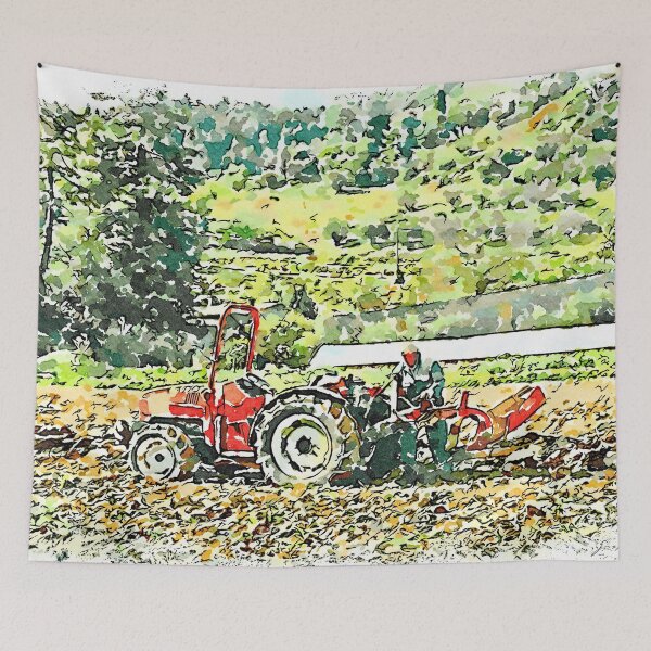 Aperçu de l'œuvre Hortus Conclusus: un tracteur laboure le champ créée et vendue par Giuseppe Cocco.