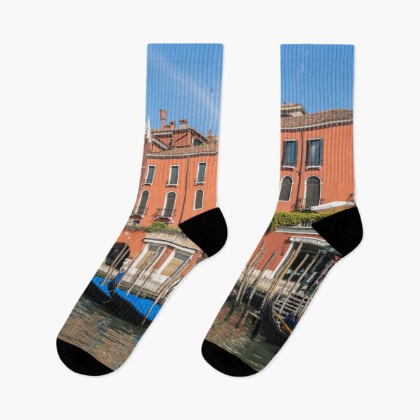 Item preview, Venetian Gondolas on the Grand Canal - Boldly Colored Palazzo Facades and Flowers on Riva del Carbon designed and sold by Georgia Mizuleva.