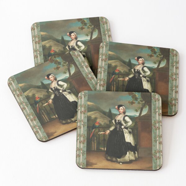 Item preview, NOBLE SPANISH LADY WITH MASQUERADE  MASK AND RED MACAW, BALCONY SCENE IN LANDSCAPE designed and sold by BulganLumini.