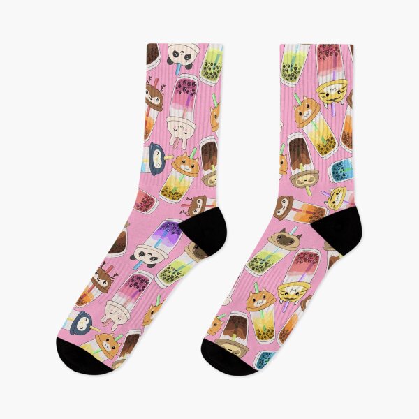 Item preview, pattern with kawaii bubble tea with animal faces designed and sold by burbura.