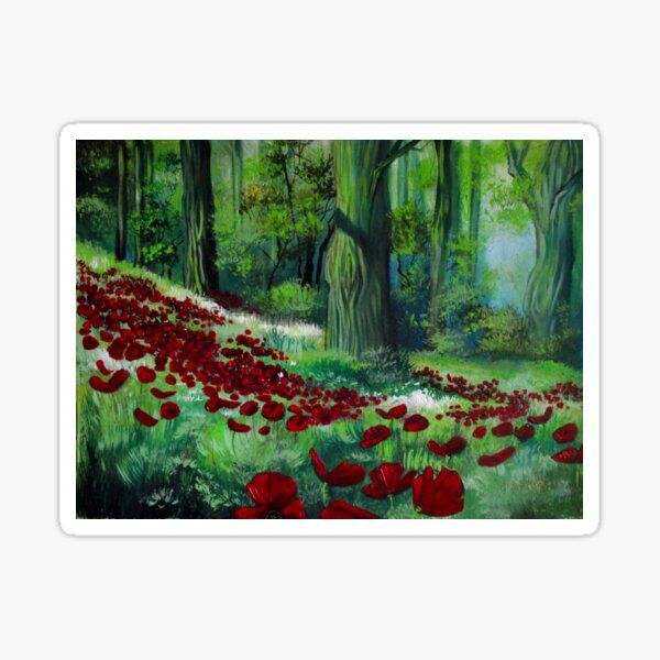 Red Poppies in the Forest Sticker