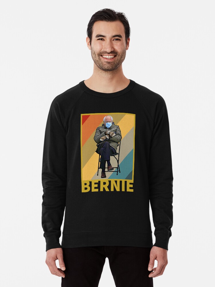 Bundled Up Bernie Meme Funny Mittens Sitting In Chair Lightweight Sweatshirt By Cmonica73 Redbubble
