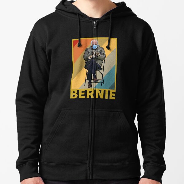 Bundled Up Bernie Meme - Funny Mittens Sitting In Chair Zipped Hoodie