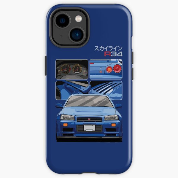 Skyline GTR R34 Blauer Zeichnungsvektor iPhone Robuste Hülle