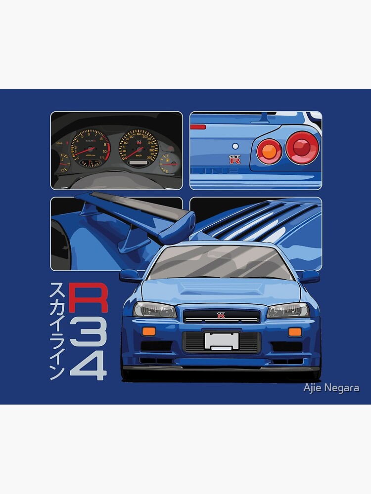 Skyline Gtr R34 Blue Drawing Vector Travel Mug By Ajienegara Redbubble