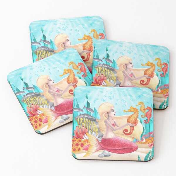 Item preview, Watercolor mermaid playing with the seahorse designed and sold by Ekaterina Glazkova.