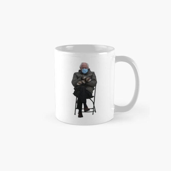 Bernie Sanders in repose in chair with mittens Classic Mug