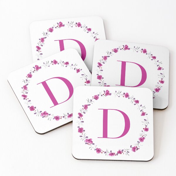 Item preview, Letter D monogram with fuchsia colored flowers and leaves designed and sold by Createlikeamom.