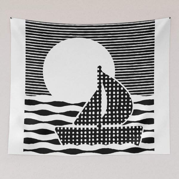 Item preview, Sea Scene Woodblock Print (Black) designed and sold by STUDIO-72.