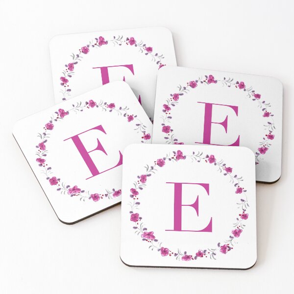 Item preview, Letter E monogram with fuchsia colored flowers and leaves designed and sold by Createlikeamom.