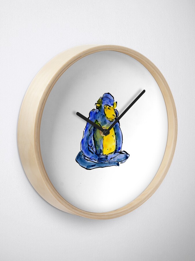 Alternate view of Sitting Blue Monkey Clock