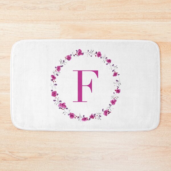 Item preview, Letter F monogram with fuchsia colored flowers and leaves designed and sold by Createlikeamom.