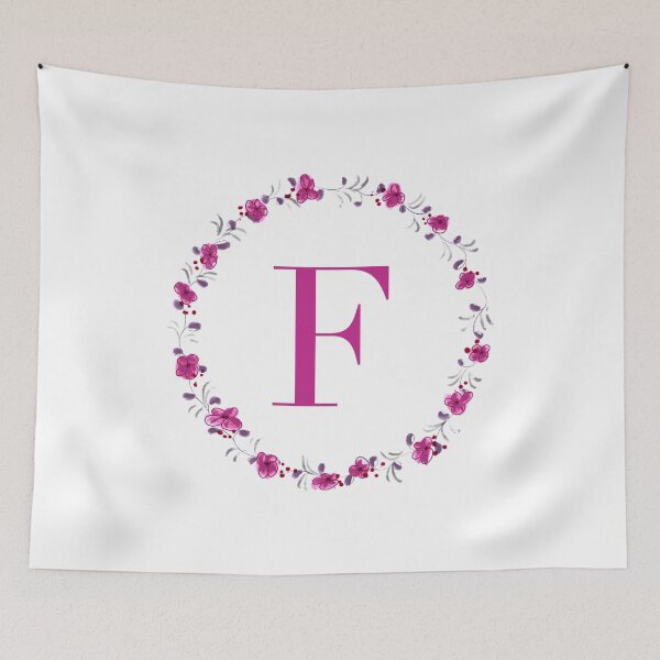 Item preview, Letter F monogram with fuchsia colored flowers and leaves designed and sold by Createlikeamom.
