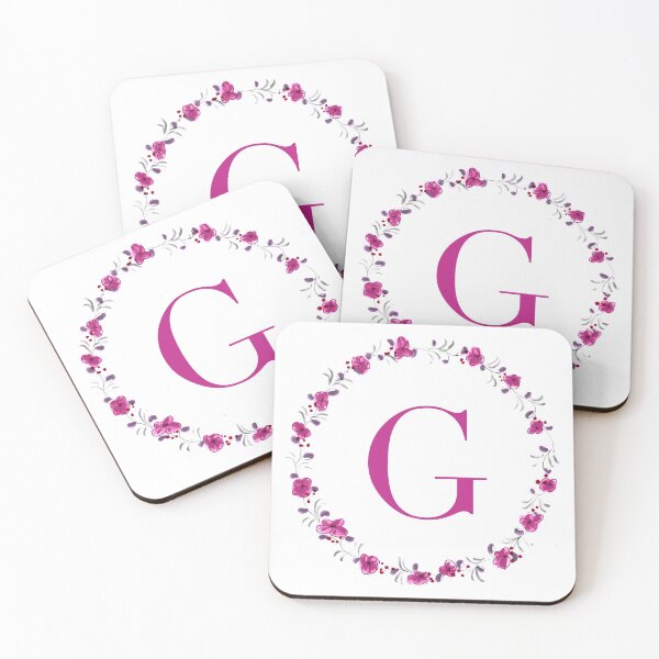 Item preview, Letter G monogram with fuchsia colored flowers and leaves designed and sold by Createlikeamom.