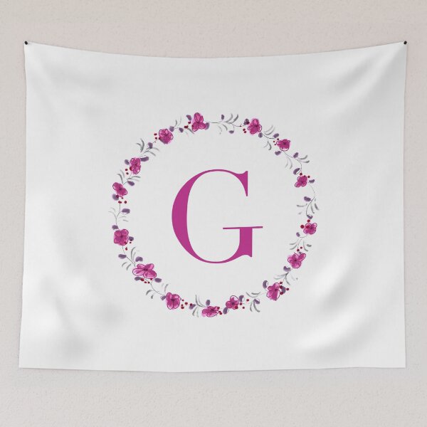 Item preview, Letter G monogram with fuchsia colored flowers and leaves designed and sold by Createlikeamom.