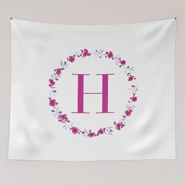 Item preview, Letter H monogram with fuchsia colored flowers and leaves designed and sold by Createlikeamom.