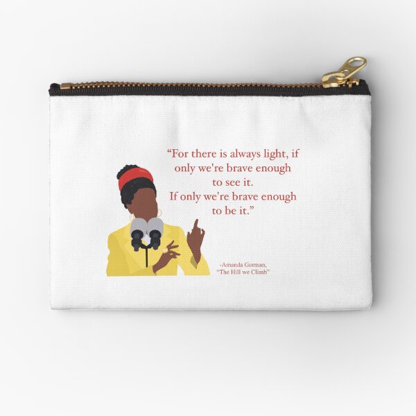 Amanda Gorman “The Hill We Climb” Illustrated Quote Red Zipper Pouch