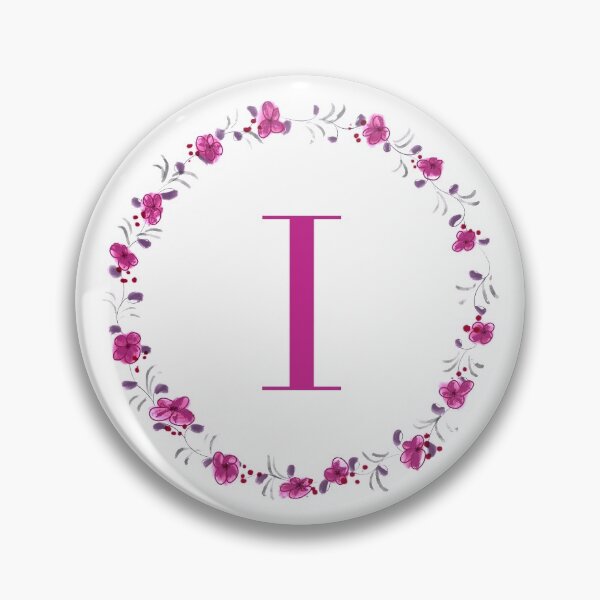 Item preview, Letter I monogram with fuchsia colored flowers and leaves designed and sold by Createlikeamom.
