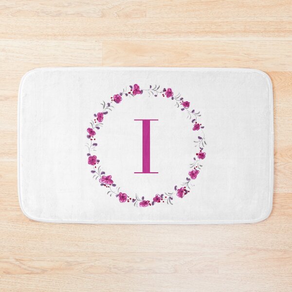 Item preview, Letter I monogram with fuchsia colored flowers and leaves designed and sold by Createlikeamom.