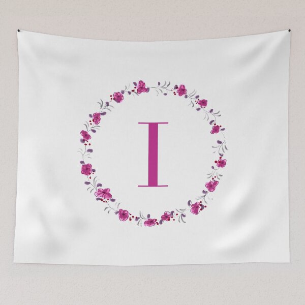 Item preview, Letter I monogram with fuchsia colored flowers and leaves designed and sold by Createlikeamom.