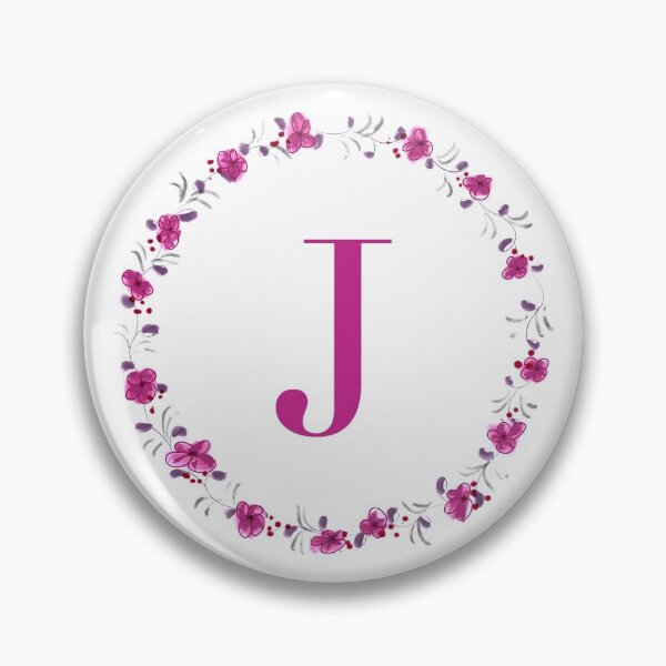Item preview, Letter J monogram with fuchsia colored flowers and leaves designed and sold by Createlikeamom.