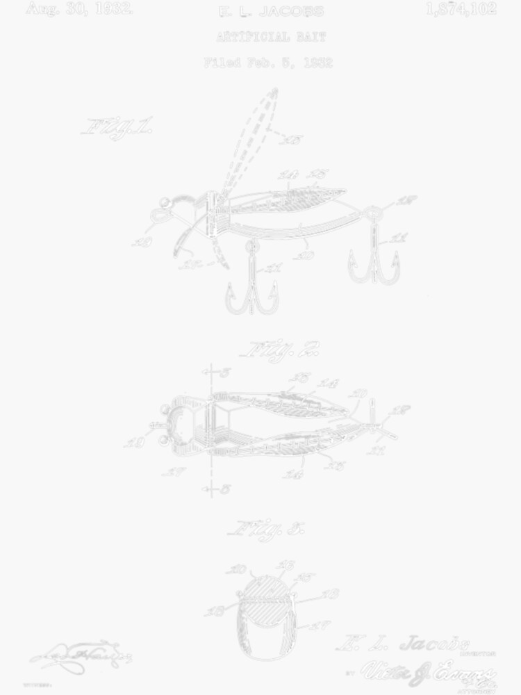 "Artificial Bait Blueprint Patent Art Fishing Diagram Outline" Sticker