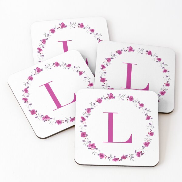 Item preview, Letter L monogram with fuchsia colored flowers and leaves designed and sold by Createlikeamom.