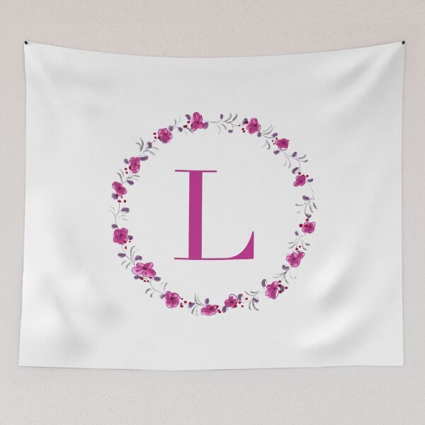 Item preview, Letter L monogram with fuchsia colored flowers and leaves designed and sold by Createlikeamom.