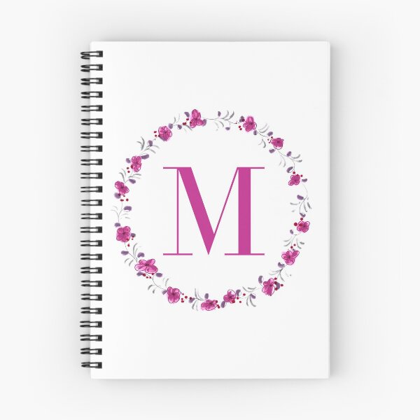 Item preview, Letter M monogram with fuchsia colored flowers and leaves designed and sold by Createlikeamom.