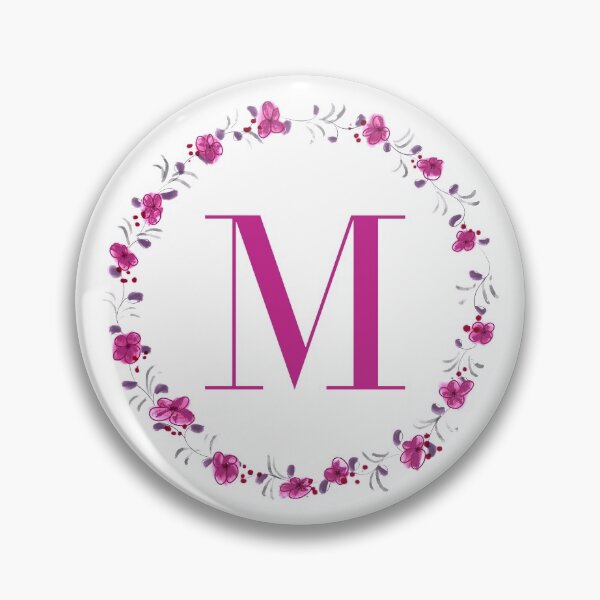 Item preview, Letter M monogram with fuchsia colored flowers and leaves designed and sold by Createlikeamom.