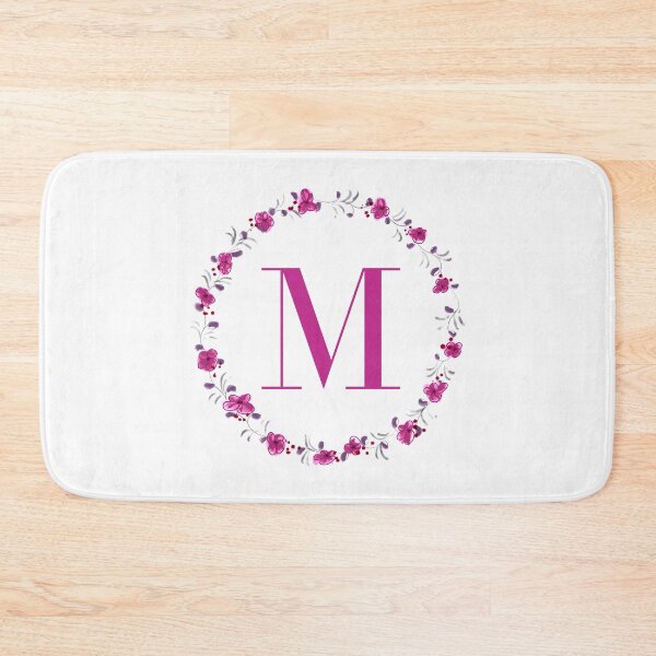 Item preview, Letter M monogram with fuchsia colored flowers and leaves designed and sold by Createlikeamom.