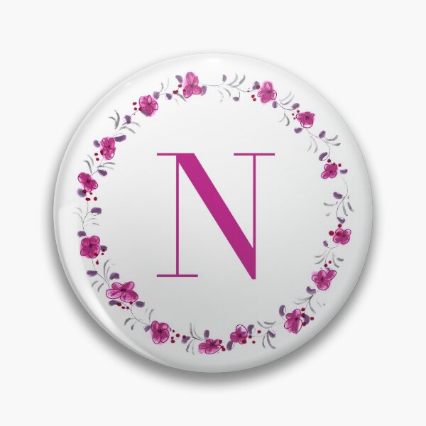Item preview, Letter N monogram with fuchsia colored flowers and leaves designed and sold by Createlikeamom.