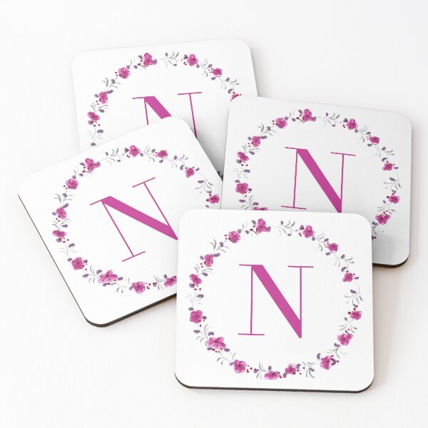 Item preview, Letter N monogram with fuchsia colored flowers and leaves designed and sold by Createlikeamom.