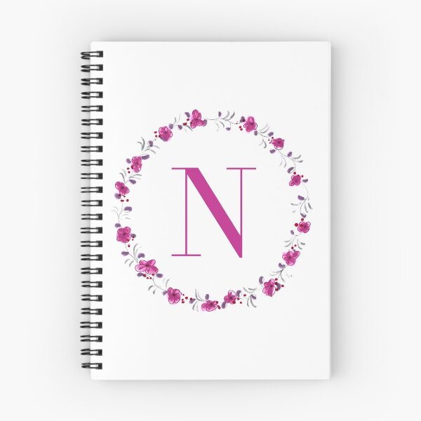 Item preview, Letter N monogram with fuchsia colored flowers and leaves designed and sold by Createlikeamom.