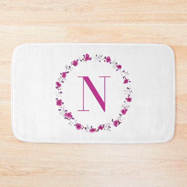 Item preview, Letter N monogram with fuchsia colored flowers and leaves designed and sold by Createlikeamom.