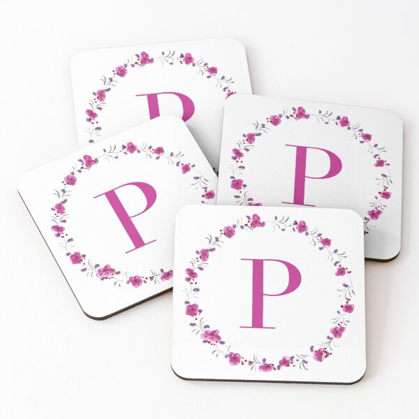 Item preview, Letter P monogram with fuchsia colored flowers and leaves designed and sold by Createlikeamom.