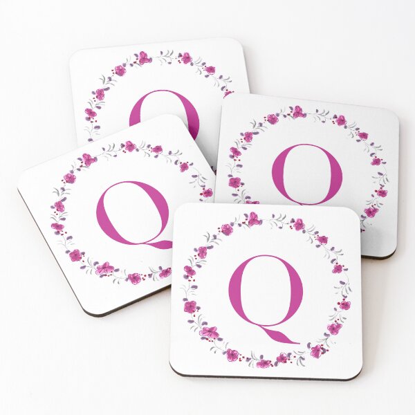 Item preview, Letter Q monogram with fuchsia colored flowers and leaves designed and sold by Createlikeamom.