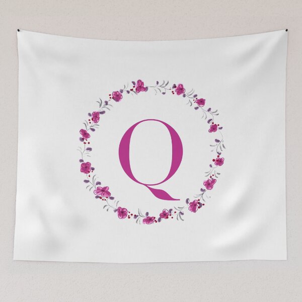 Item preview, Letter Q monogram with fuchsia colored flowers and leaves designed and sold by Createlikeamom.