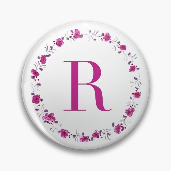 Item preview, Letter R monogram with fuchsia colored flowers and leaves designed and sold by Createlikeamom.