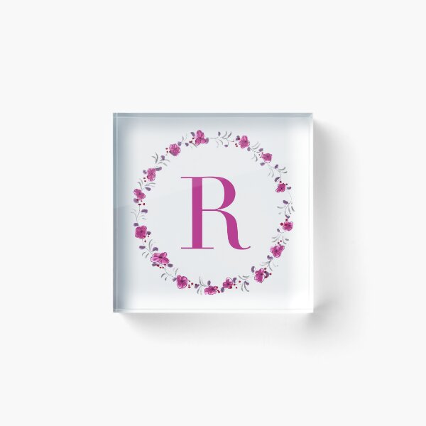 Item preview, Letter R monogram with fuchsia colored flowers and leaves designed and sold by Createlikeamom.
