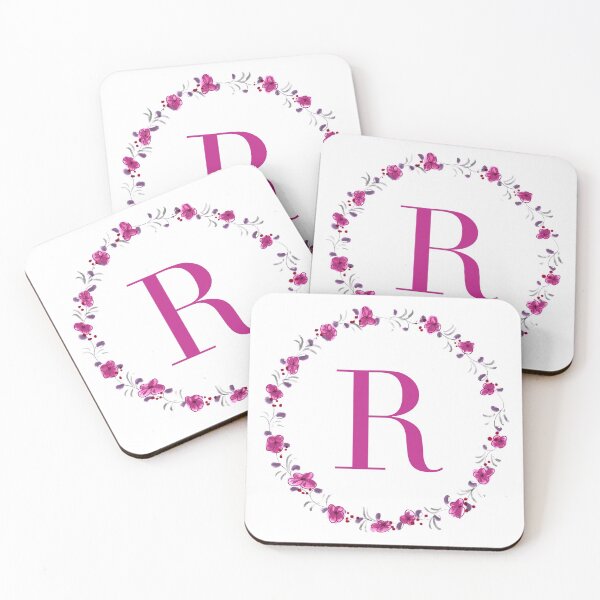 Item preview, Letter R monogram with fuchsia colored flowers and leaves designed and sold by Createlikeamom.