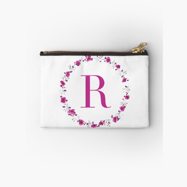 Item preview, Letter R monogram with fuchsia colored flowers and leaves designed and sold by Createlikeamom.