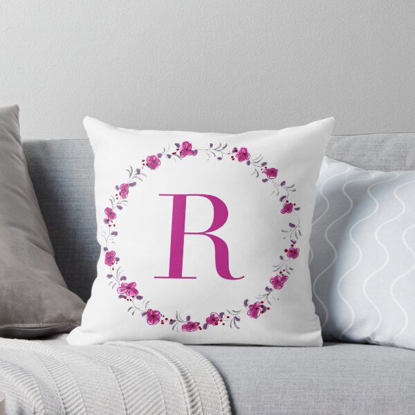 Item preview, Letter R monogram with fuchsia colored flowers and leaves designed and sold by Createlikeamom.