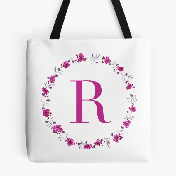 Item preview, Letter R monogram with fuchsia colored flowers and leaves designed and sold by Createlikeamom.