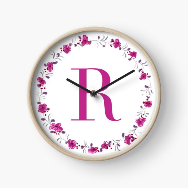 Item preview, Letter R monogram with fuchsia colored flowers and leaves designed and sold by Createlikeamom.