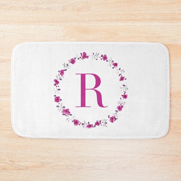 Item preview, Letter R monogram with fuchsia colored flowers and leaves designed and sold by Createlikeamom.
