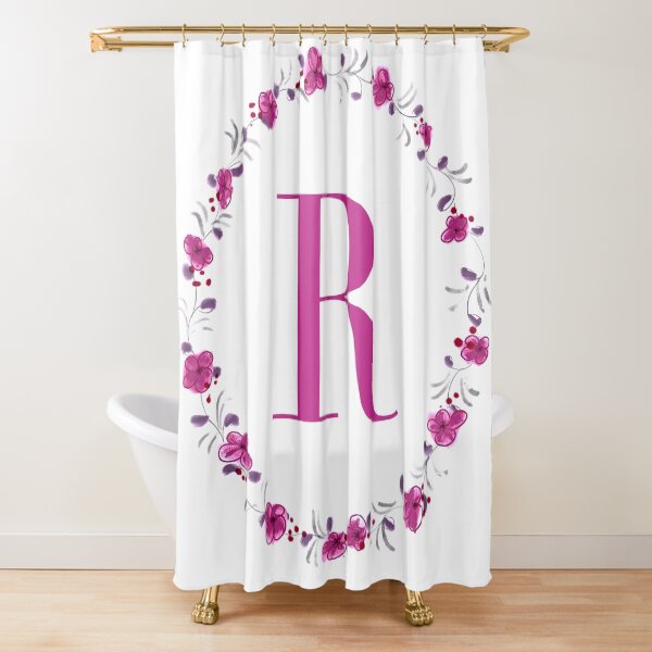Item preview, Letter R monogram with fuchsia colored flowers and leaves designed and sold by Createlikeamom.