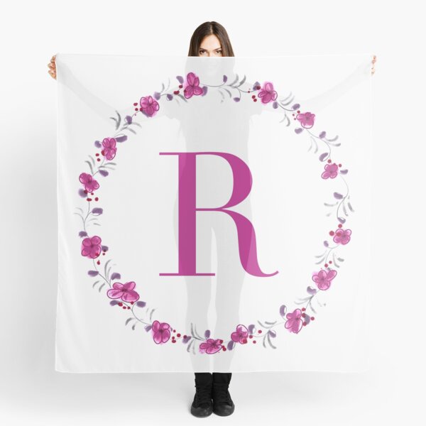 Item preview, Letter R monogram with fuchsia colored flowers and leaves designed and sold by Createlikeamom.