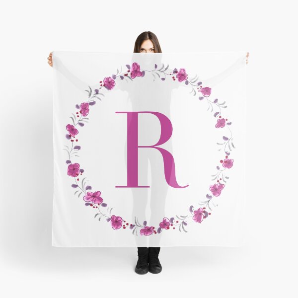 Item preview, Letter R monogram with fuchsia colored flowers and leaves designed and sold by Createlikeamom.